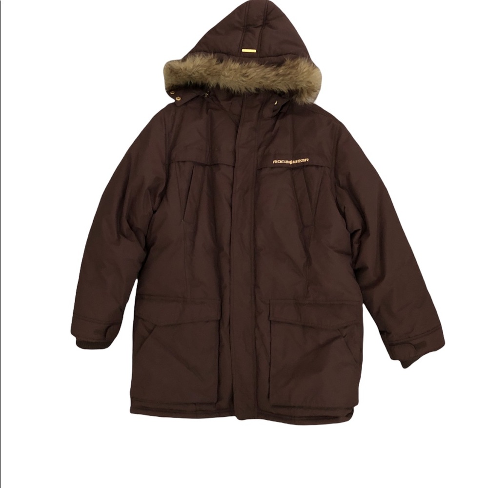 Boys Rocawear Brown Puffer Coat with Detachable Hood, Size 18/20 (XL)